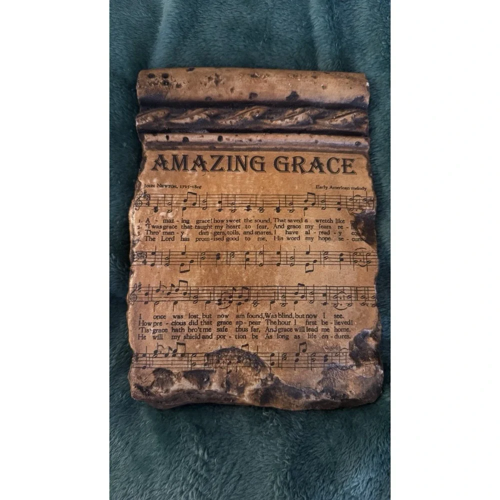 Vtg Amazing Grace Sheet Music Plaque Hanging Wall Rustic Cabin Decor Cottagecore